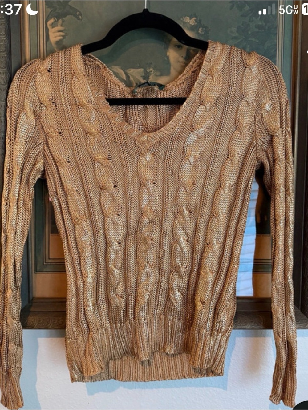 Ralph Lauren Metallic Gold Cable-Knit V-Neck Sweater